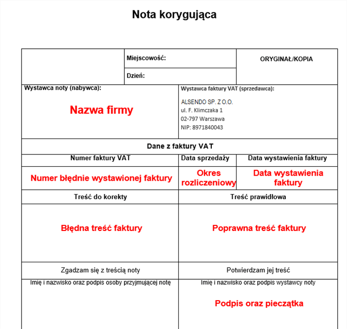 Nota korygująca – zmiana danych na fakturze - Centrum Pomocy Apaczka