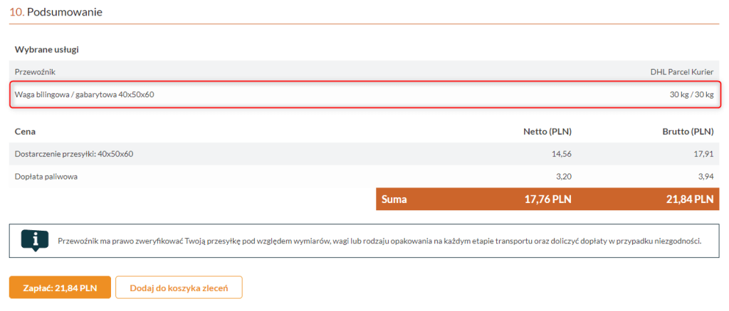 waga bilingowa przesyłki