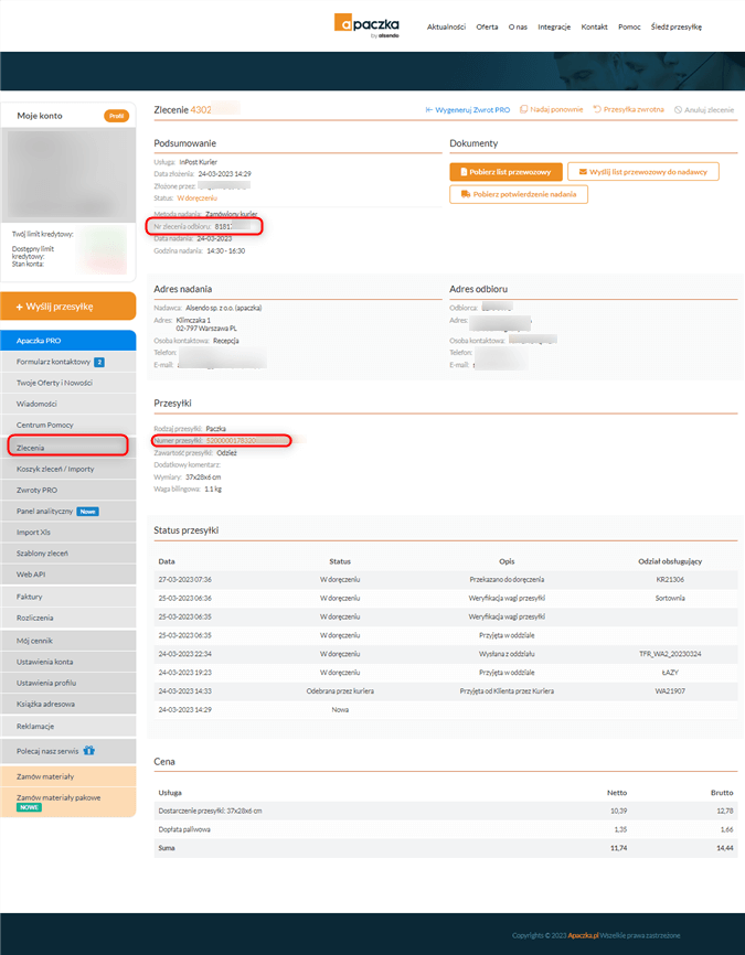 zlecenie nadania przesyłki