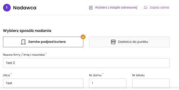Sekcja Nadawca po kliknięciu Edytuj dane — pola gotowe do zmiany